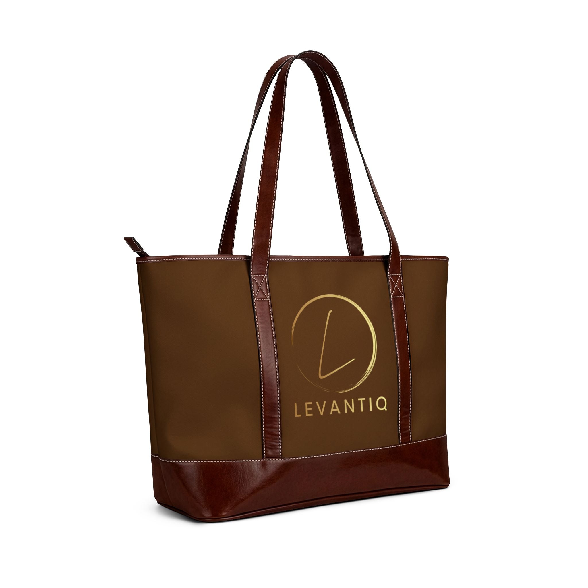 Leather-Trim Monogram Tote Handbag – 'Levantiq' Gold Logo Everyday Luxury